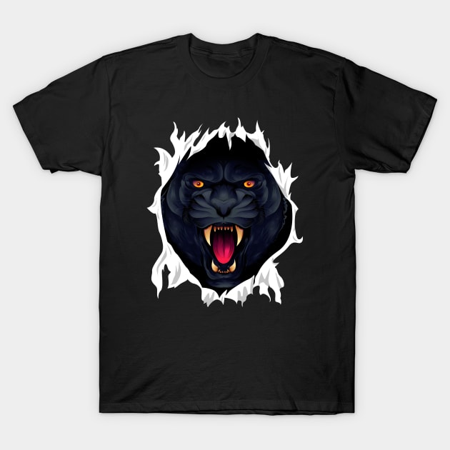 A Black Panther Ripping Through Fabric T-Shirt by Rosemarie Guieb Designs